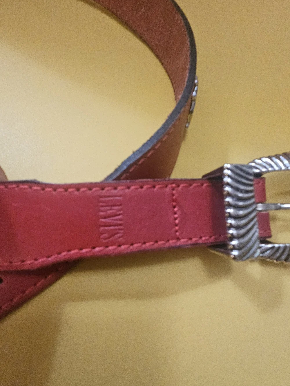 Vintage Levi's 1860 Full Grain Cowhide Red Western Concho Belt USA Made 30-34